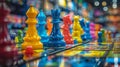 Colorful chess pieces on board Royalty Free Stock Photo