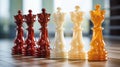 Colorful Chess Pieces: Light Crimson And Light Amber Precisionist Lines