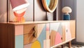 Colorful chest of drawers in modern living room. Created with generative AI