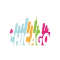 Great colorful chicago hand lettering logo design combined with cityskyline vector illustrations Royalty Free Stock Photo