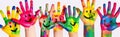 colorful child art hand concept paint fun artist finger smile. Generative AI.