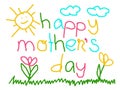 Child hand drawing for mother`s day on white background Royalty Free Stock Photo