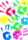 Colorful child hand prints