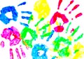 Colorful child hand prints