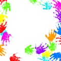 Colorful child hand prints