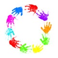 Colorful child hand prints