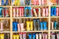 Colorful childeren rain boots cabinet Royalty Free Stock Photo