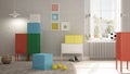 Colorful children bedroom, minimalist interior design
