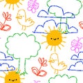 Colorful children doodle cartoon seamless pattern Royalty Free Stock Photo