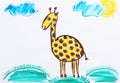 Colorful children painting of beautiful giraffe