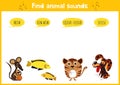 Colorful children's cartoon puzzle game for children on the theme of learning animal sounds. Vector