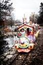 Colorful Children`s Train in Amusement Park in Kropyvnytskyi city