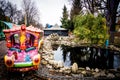 Colorful Children`s Train in Amusement Park in Kropyvnytskyi city