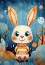 colorful childrens illustration cute bunny