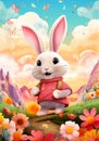 colorful childrens illustration cute bunny