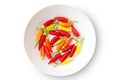 Colorful chili peppers plate isolated Royalty Free Stock Photo