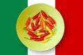 Colorful chili peppers plate with Mexico flag Royalty Free Stock Photo