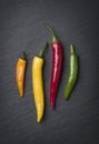 Colorful chili peppers on slate. Royalty Free Stock Photo