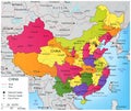 Colorful China political map with selectable territories. Vector