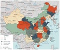 Colorful China political map with selectable territories. Vector