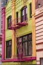 Colorful Chinatown Building,Fire Escapes