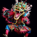 Colorful Chinese Dragon Dance Troupe in Midday