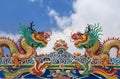 Colorful chinese dragon statues on roof decoration chinese temple Royalty Free Stock Photo