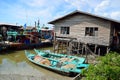 Colorful chinese fishing boat resting at a Chinese Fishing Village- Sekinchan, Malaysia Royalty Free Stock Photo