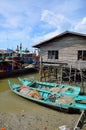 Colorful chinese fishing boat resting at a Chinese Fishing Village- Sekinchan, Malaysia Royalty Free Stock Photo