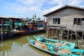 Colorful chinese fishing boat resting at a Chinese Fishing Village- Sekinchan, Malaysia Royalty Free Stock Photo