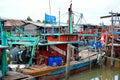 Colorful chinese fishing boat resting at a Chinese Fishing Village- Sekinchan, Malaysia Royalty Free Stock Photo