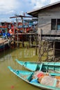 Colorful chinese fishing boat resting at a Chinese Fishing Village- Sekinchan, Malaysia Royalty Free Stock Photo