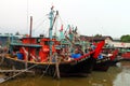 Colorful chinese fishing boat resting at a Chinese Fishing Village, Sekinchan, Malaysia Royalty Free Stock Photo