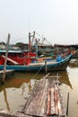 Colorful chinese fishing boat resting at a Chinese Fishing Village, Sekinchan, Malaysia Royalty Free Stock Photo