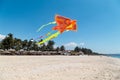Colorful chinese kite flying in the blue sky with white clouds Royalty Free Stock Photo