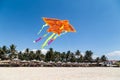 Colorful chinese kite flying in the blue sky with white clouds Royalty Free Stock Photo