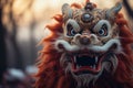 Colorful Chinese New Year Dance. Vibrant Dragon and Lion Statues in Energetic Costumes
