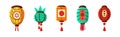 Colorful Chinese Paper Street Lanterns Hanging with Tassel Vector Set Royalty Free Stock Photo