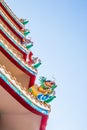 Chinese style dragon statue on china temple roof with blue sky Royalty Free Stock Photo