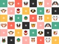 Colorful Chinese Zodiac 12 Animal Signs Chess Board Diamond Background