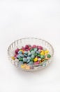 Colorful chocolate candies in a crystal bowl Royalty Free Stock Photo