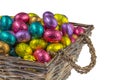 Colorful chocolate easter eggs in a basket Royalty Free Stock Photo