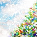 Colorful Christmas Background. Christmas Tree, Snow and Glitters