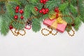 Colorful Christmas background. Green Xmas fir branch Royalty Free Stock Photo