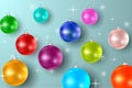 Colorful Christmas balls background. Christmas and New Year background with balls, stars and snowflakes. Vector. Royalty Free Stock Photo
