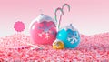 Colorful christmas balls on colored snow flakes Royalty Free Stock Photo