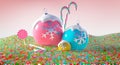 Colorful christmas balls on colored snow flakes Royalty Free Stock Photo