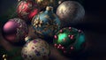 colorful christmas balls with complex ornaments close-up, neural network generated art