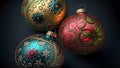 colorful christmas balls with complex ornaments close-up, neural network generated art