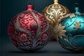 colorful christmas balls with complex ornaments close-up, neural network generated art